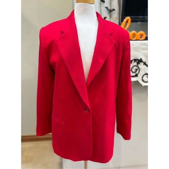 Requirements VTG 14 wool (100) bright red wool lined blazer w-shoulder pads - Picture 1 of 6